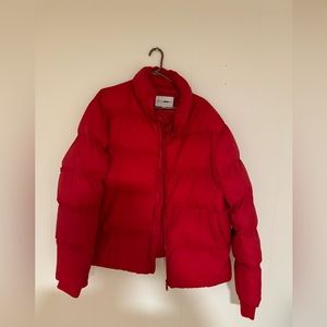 Men’s red puffer jacket XL never worn